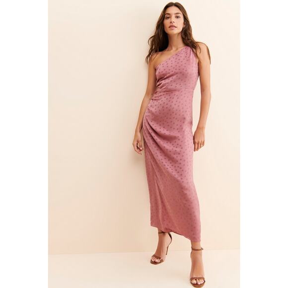 Favorite Daughter Dresses & Skirts - Favorite Daughter Singles Table Dress Mauve Polka Dot One Shoulder Size 0 NWT